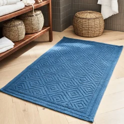 alinea Tapis De Bain*Tapis de bain surpiquage losanges en coton - figuerolles 60x100cm Bleu