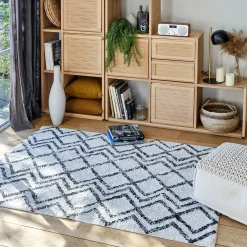 alinea Tapis De Salon|Tapis Berbère*Tapis en coton à motif inspiration berbère - écru et noir 140x200cm Blanc