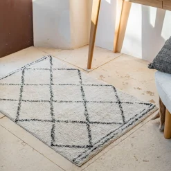 alinea Tapis De Couloir|Descente De Lit*Tapis en coton inspiration berbère en coton - écru et noir 70x110cm Blanc