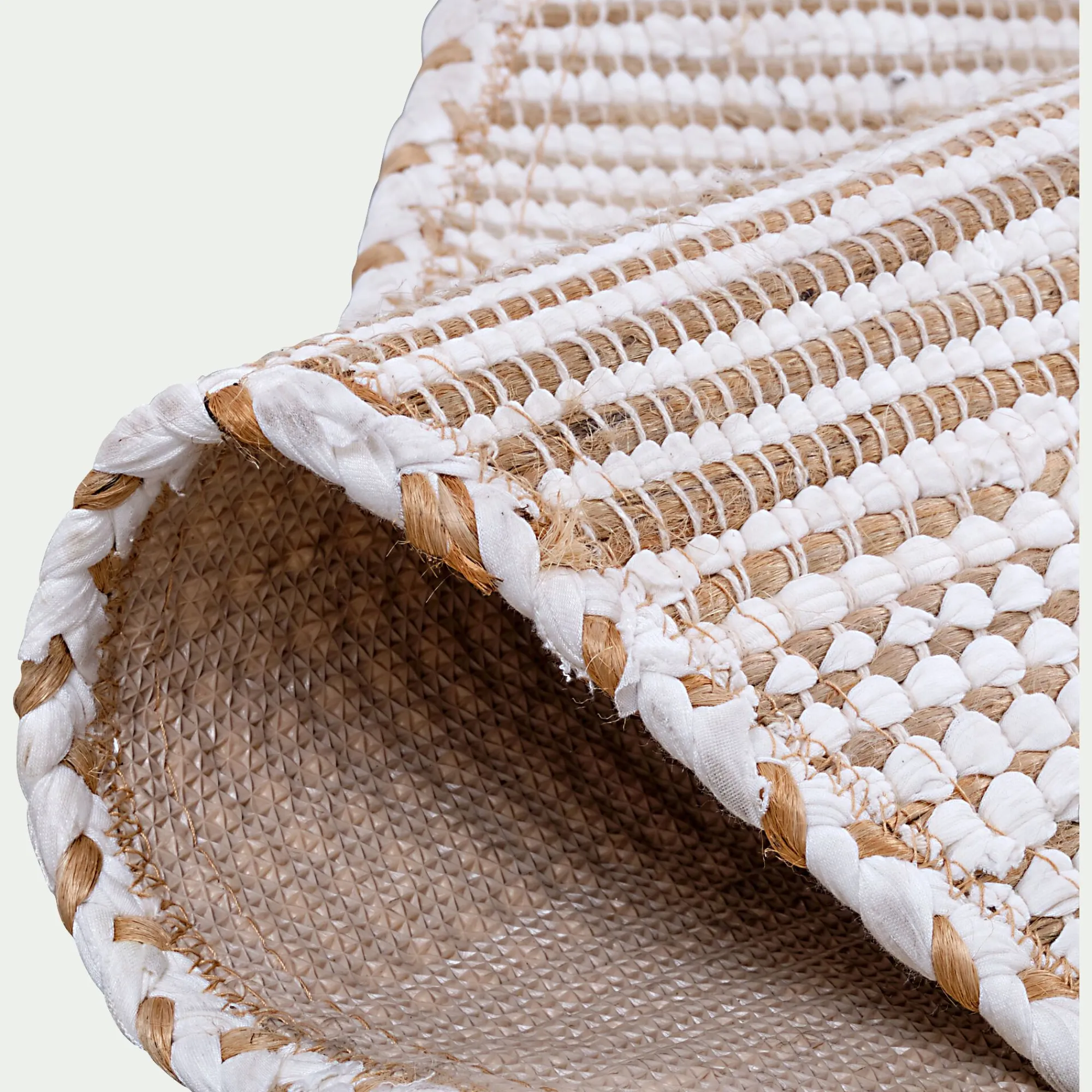 alinea Tapis En Jute|Tapis De Salon*Tapis en coton recyclé et jute - naturel et D160cm Blanc