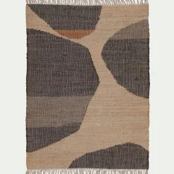 alinea Tapis En Jute|Tapis De Salon*Tapis en jute et coton à motifs 120x170cm - Noir