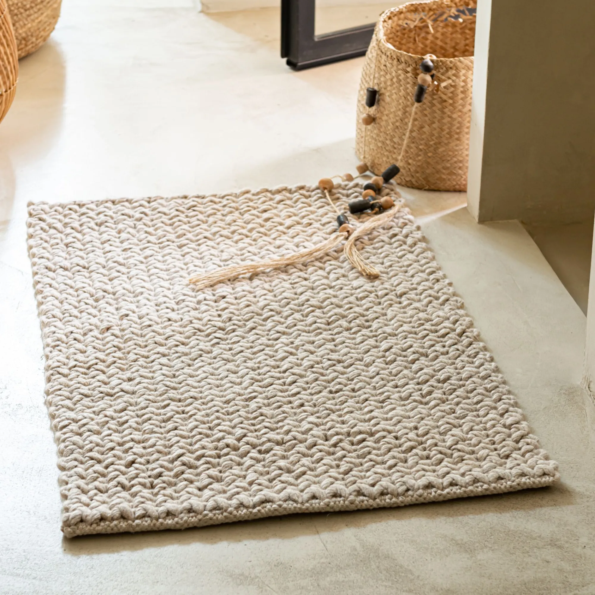 alinea Descente De Lit*Tapis en laine et coton - 60x90cm Beige