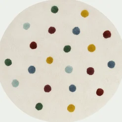 alinea Matelas Enfant|Tapis Chambre Enfant*Tapis enfant tufté rond motif pompons d120cm - pompons colorés Blanc