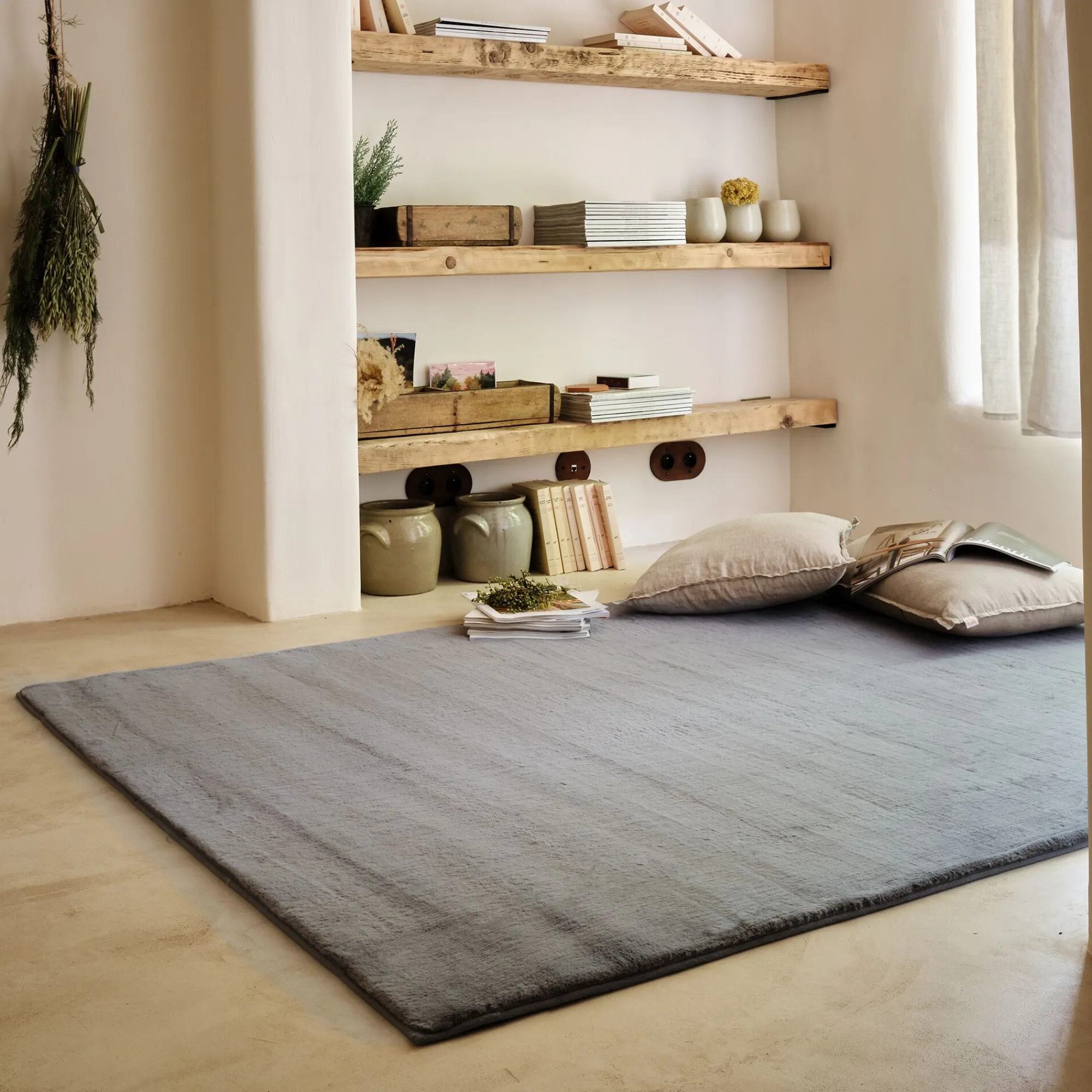alinea Tapis Uni|Tapis De Salon*Tapis imitation fourrure - restanque 150x200cm Gris