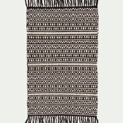 alinea Descente De Lit|Tapis De Salon*Tapis inspiration aztèque en coton - et blanc 60x90cm Noir