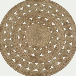 alinea Tapis De Salon|Tapis Rond*Tapis rond ajouré en jute - D120cm Naturel