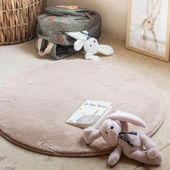 alinea Tapis Chambre Enfant|Tapis Chambre Enfant*Tapis rond imitation fourrure - argile D70cm Rose