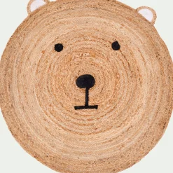 alinea Matelas Enfant|Tapis Chambre Enfant*Tapis rond motif tête d'ours en jute d100cm - Naturel