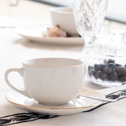 alinea Vaisselle Petit Déjeuner|Tasse Et Mug*Tasse et sous-tasse en porcelaine avec liseré doré D23cm - Blanc