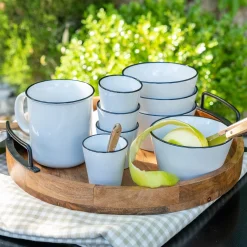 alinea Vaisselle Petit Déjeuner|Tasse Et Mug*Tasse expresso en grès avec liseré noir 10cl - Blanc