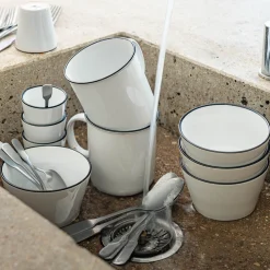 alinea Vaisselle Petit Déjeuner|Tasse Et Mug*Tasse expresso en grès avec liseré noir 10cl - Blanc