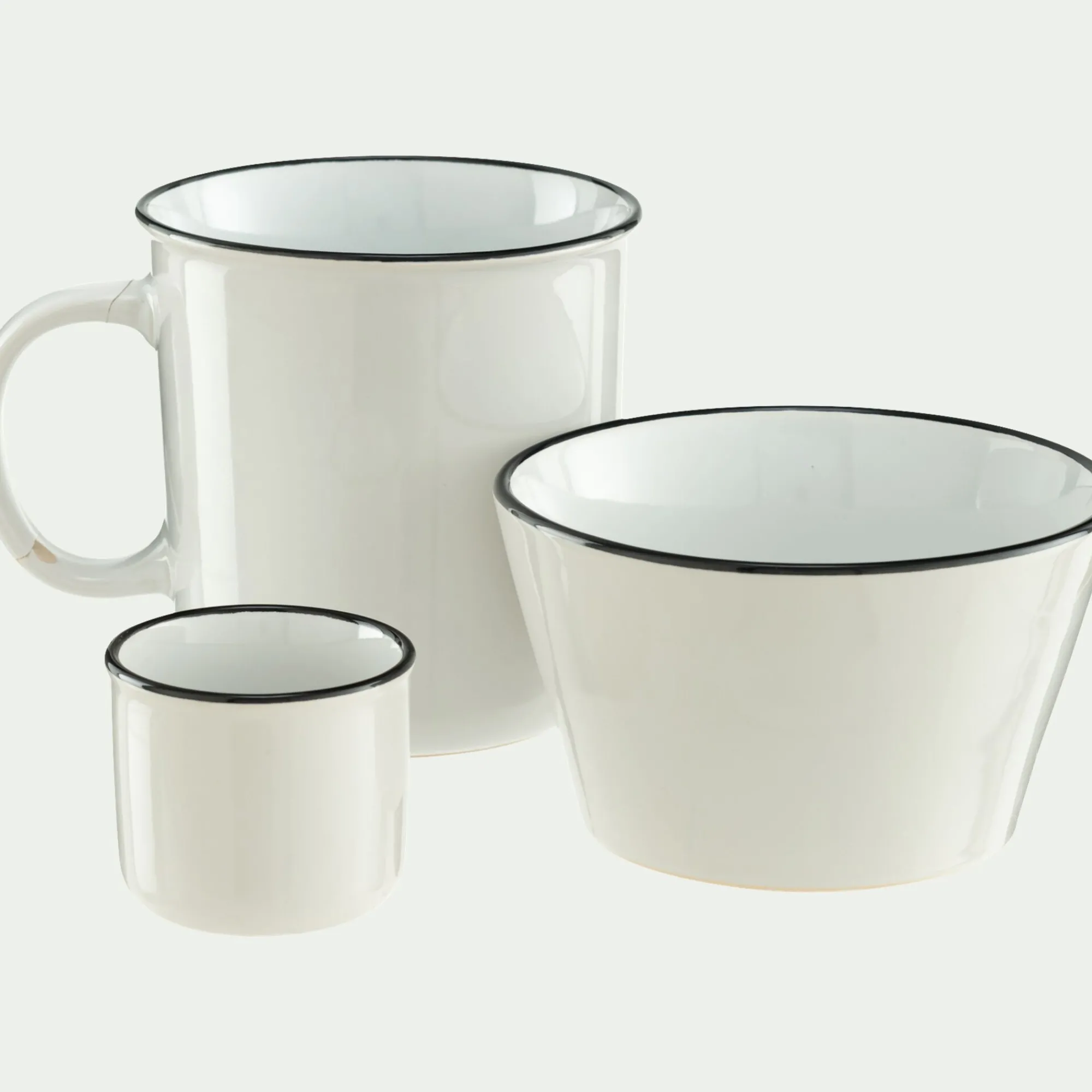 alinea Vaisselle Petit Déjeuner|Tasse Et Mug*Tasse expresso en grès avec liseré noir 10cl - Blanc