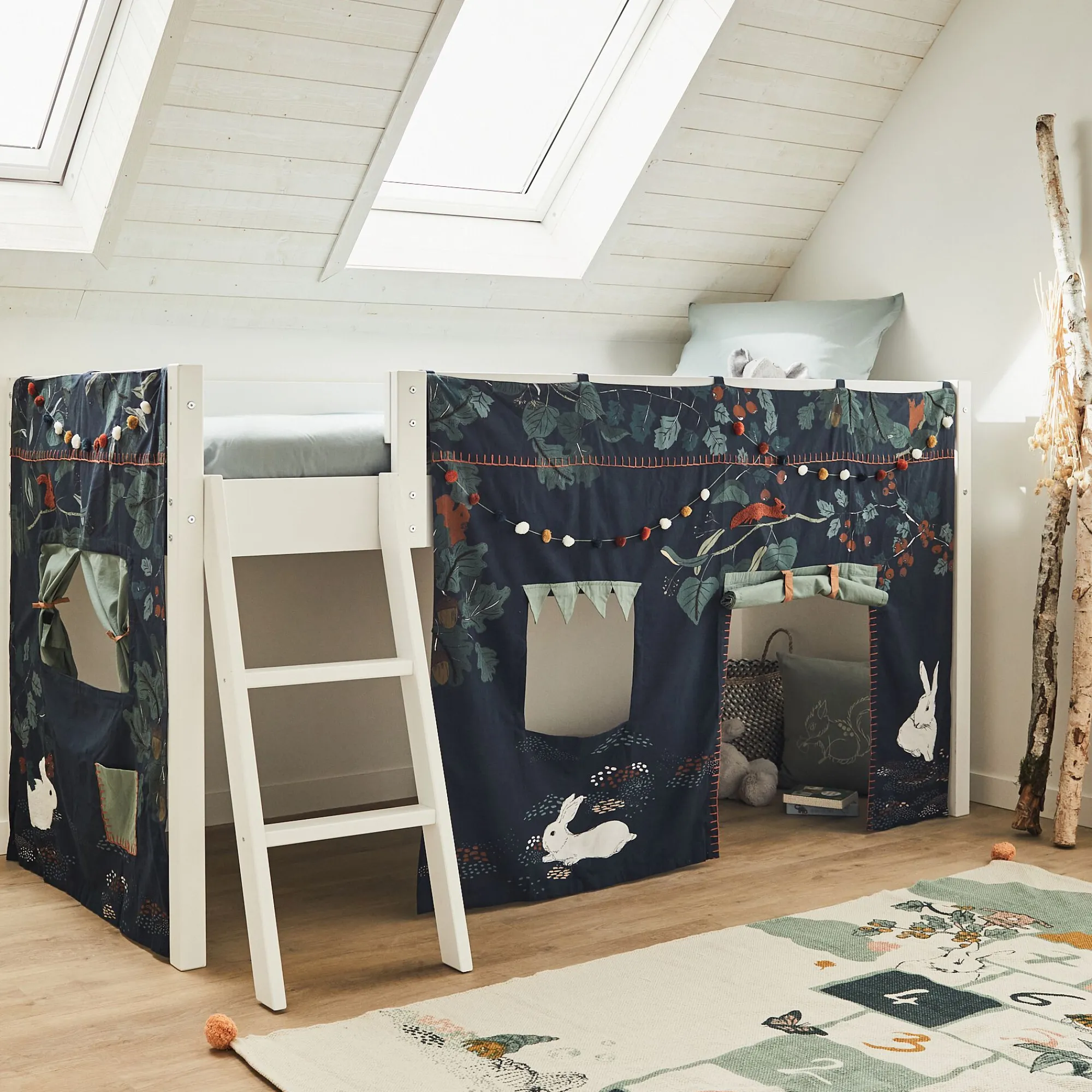 alinea Matelas Enfant|Tipi*Tente de lit enfant à motifs sous-bois - Bleu