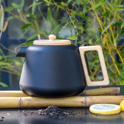 alinea Vaisselle Petit Déjeuner|Cafetière Et Théière*Théière en fonte et bois 1L - Noir