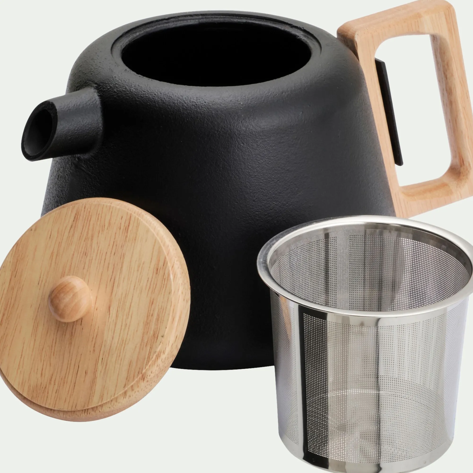 alinea Vaisselle Petit Déjeuner|Cafetière Et Théière*Théière en fonte et bois 1L - Noir