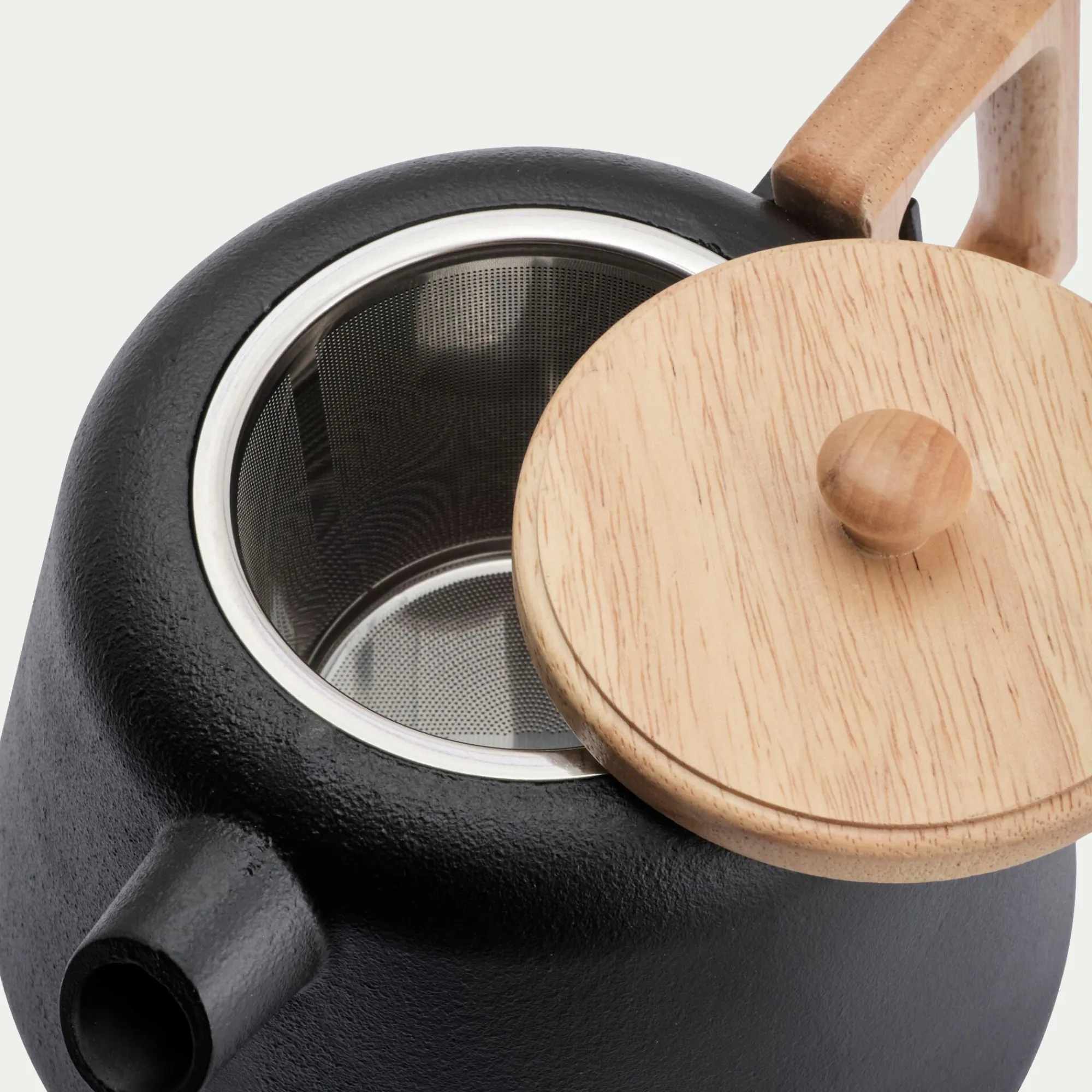 alinea Vaisselle Petit Déjeuner|Cafetière Et Théière*Théière en fonte et bois 1L - Noir