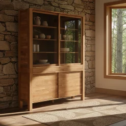 alinea Buffet De Salle À Manger|Buffet*Vaisselier 4 portes en chêne massif L160cm - Bois clair