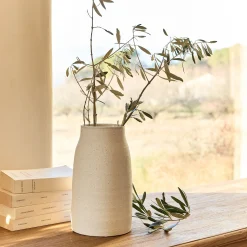 alinea Vase*Vase tube en grès moucheté H26cm - Blanc